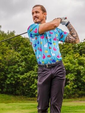 Proud 90 Golf is Fun Floaties Print Mens Polo size M